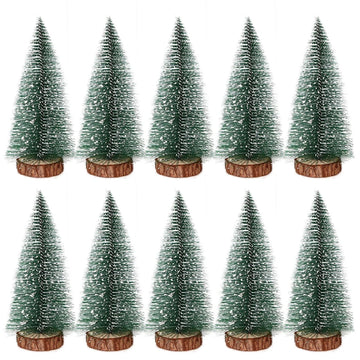 10Pcs Mini Christmas Tree Decor Snow Covered Pine DIY Ornaments for Home Party Bar Festive Miniature Evergreen Trees