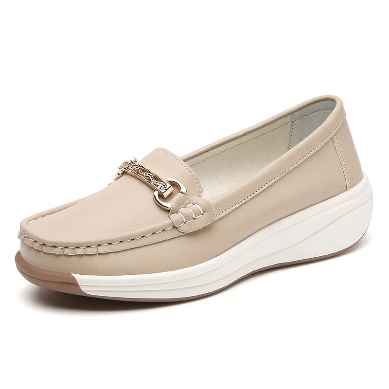 Women’s Leather Platform Loafers – Slip-On Casual Flats