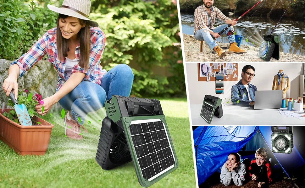 10000mAh Solar - Powered Camping Lantern with 4 - Speed Fan 90° Foldable, Rechargeable & Powerful Wind