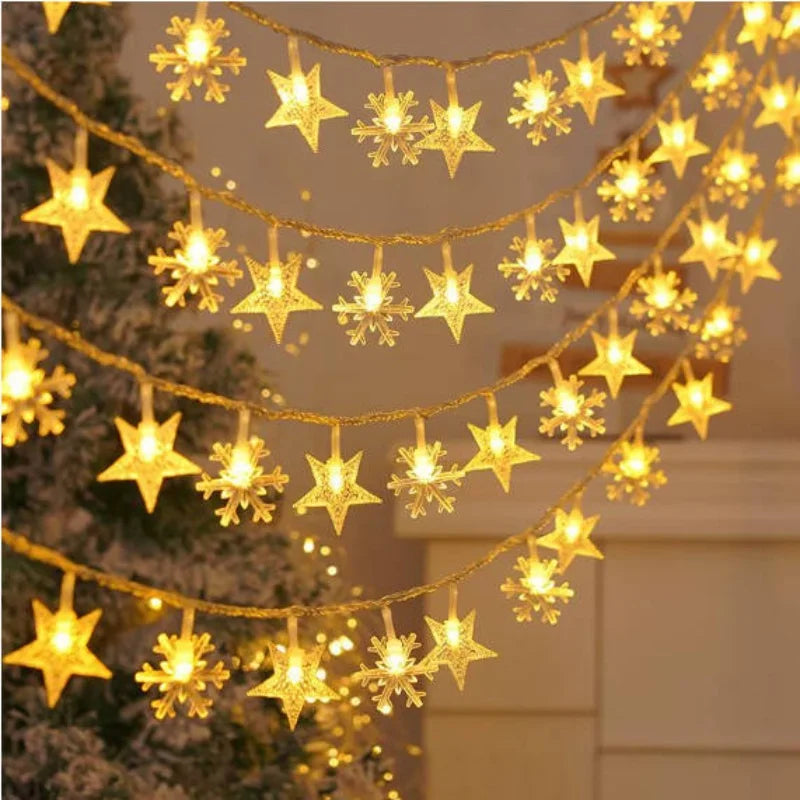 Led Christmas String Lights Snowflake Light Garland Decoration For Home 2025 Christmas Decorations Outdoor Garden Wedding Party