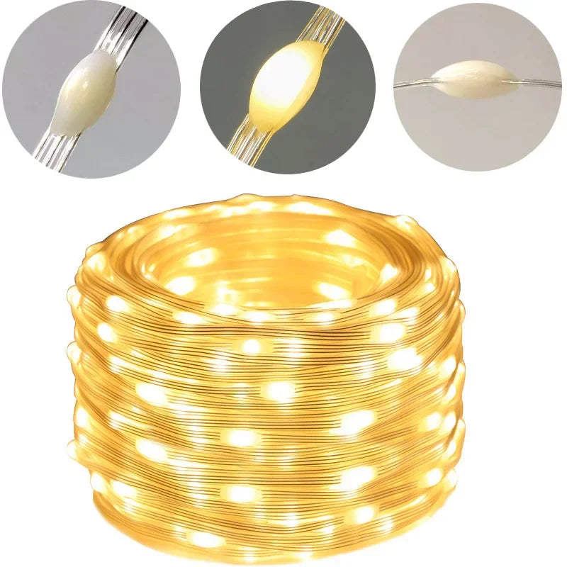 Christmas Tree LED Fairy Lights Smart Bluetooth Garland Festoon LED Chain Light Outdoor Waterproof New Year Decoration 2025