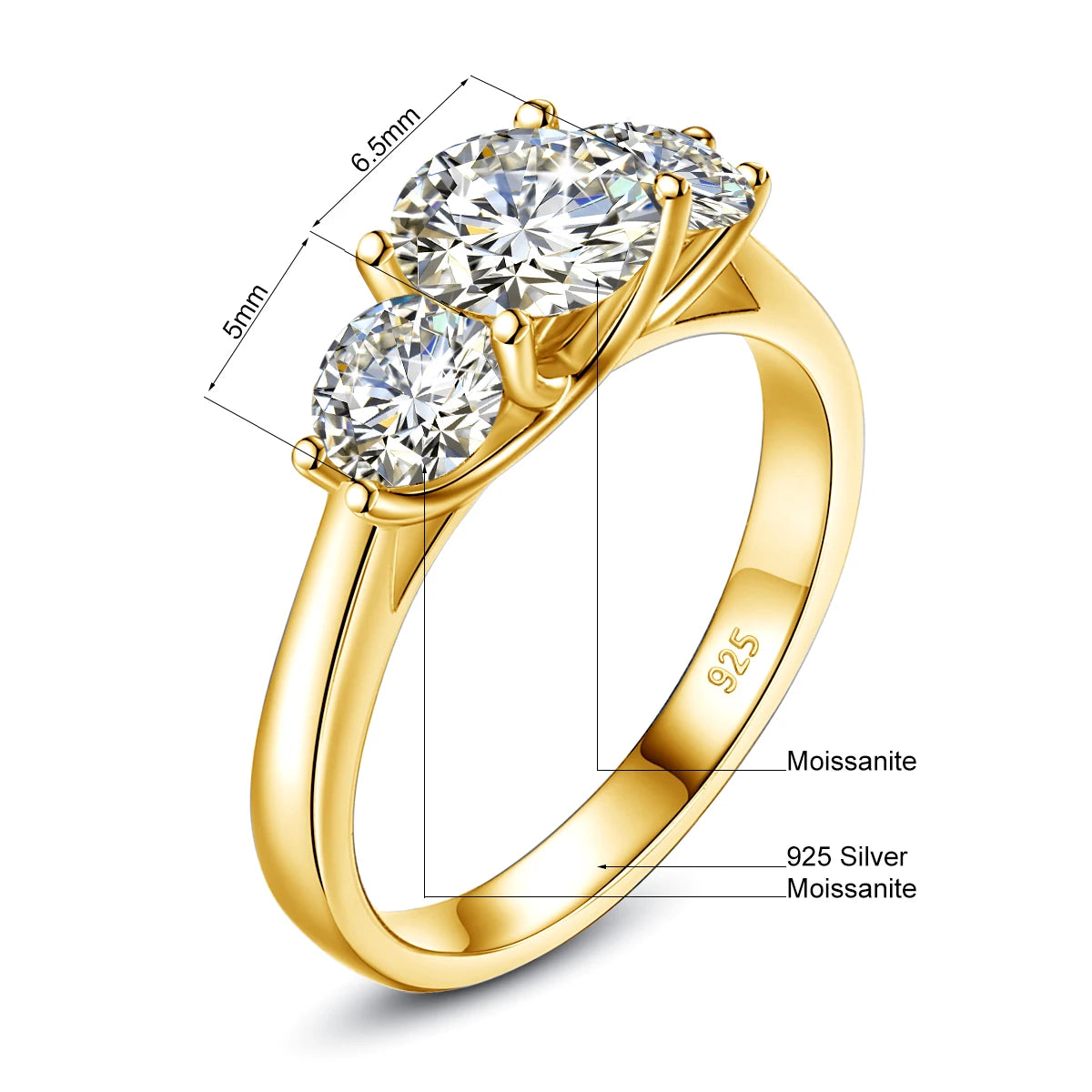 Yellow Gold Moissanite Rings for Women Total Is 2ct D Color VVS1Eternity Engagement Jewelry With Certificate Original Trend Gift