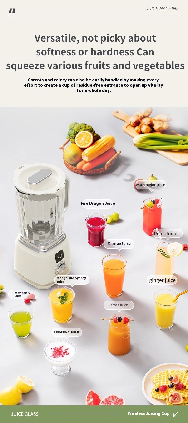 Portable Rechargeable Juicer Blender USB 2 in 1 Fruit Juice Extractor Quiet Operation for Travel Outdoor Baby Food Smoothie