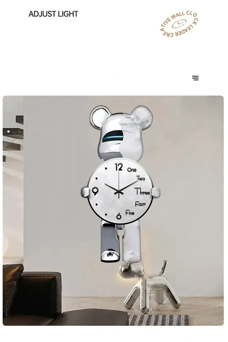 Large Bear Wall Clocks CreativeBear Wall Clock Aesthetic Giant Wall-clock Luxury Living Room Decoration Dining Room Ornament