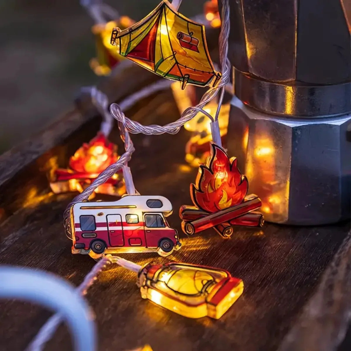 1pc LED Camping Pattern String Lights Camping Shape Atmosphere Decorative Fairy Lamp For Outdoor Camping Home Garden Yard Decor