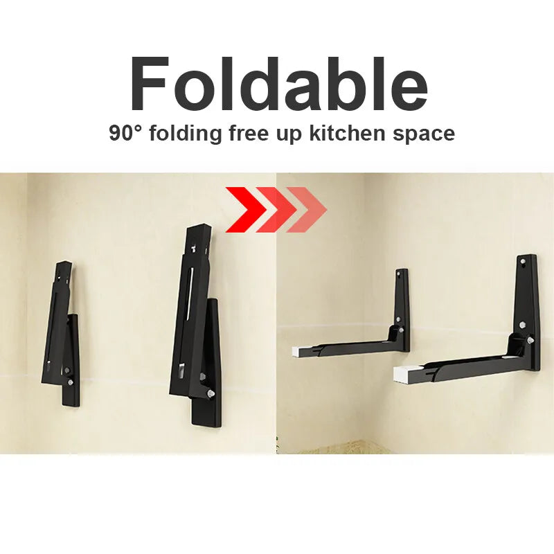 Microwave Oven Holder Folding Rack Stainless Steel Kitchen Shelf Foldable Retractable Bracket Oven Rack Hooks Telescopic Shelves